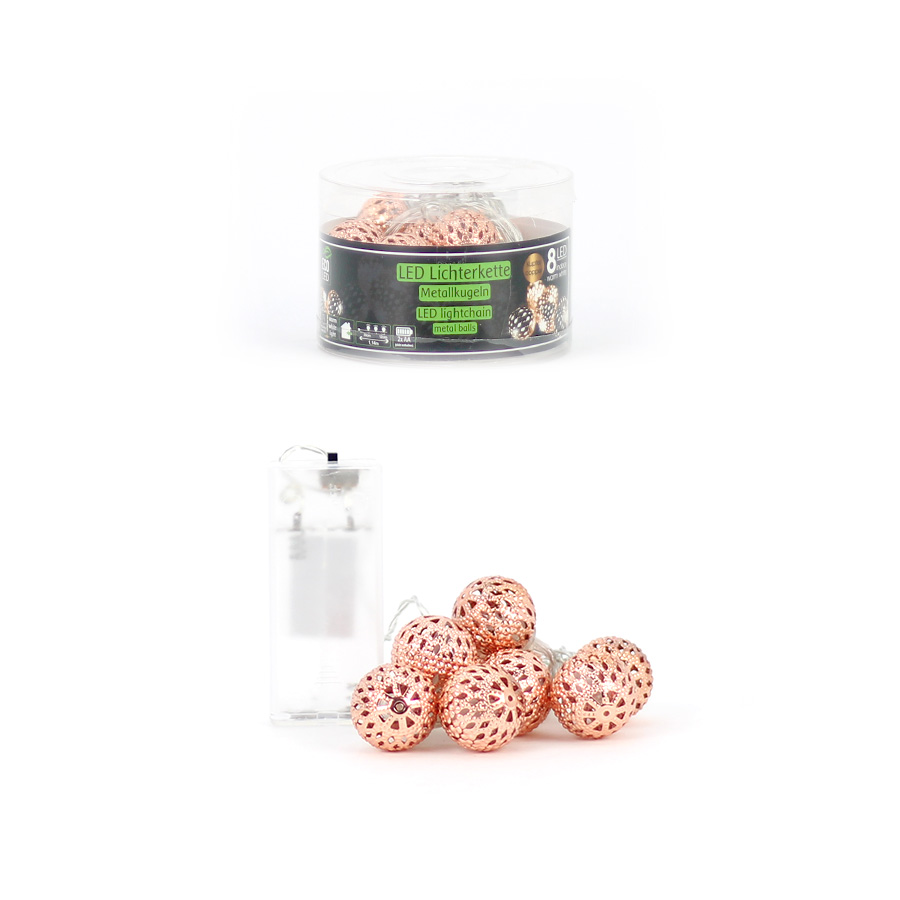 Lichterkette LED 8 Metallkugeln D2,5cm, warmweiß