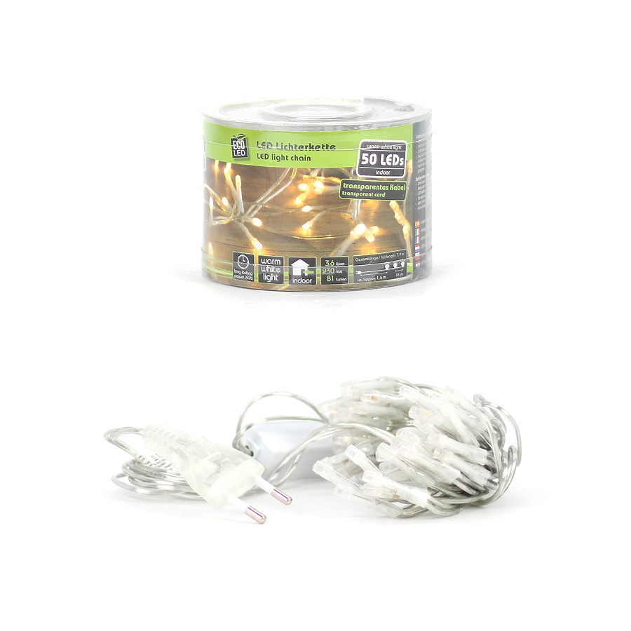 Lichterkette 50er LED ww mit Stecker transp. Kabel