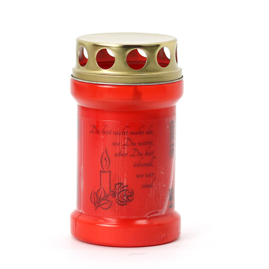 Grablicht Öllicht 13cm rot Lyrik 3fach mit Deckel