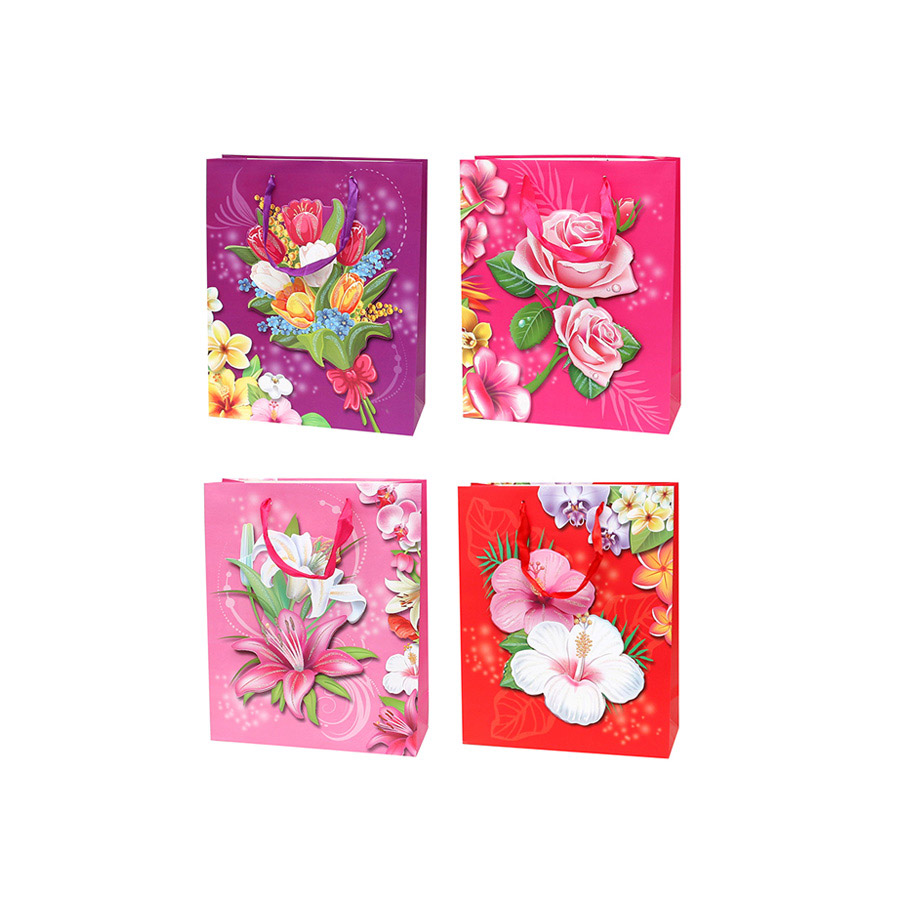 Geschenktüte mittel Blumen Glitter