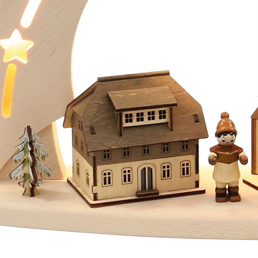 Holz Schwibbogen Seiffener Kirche Häuser LED Sigro
