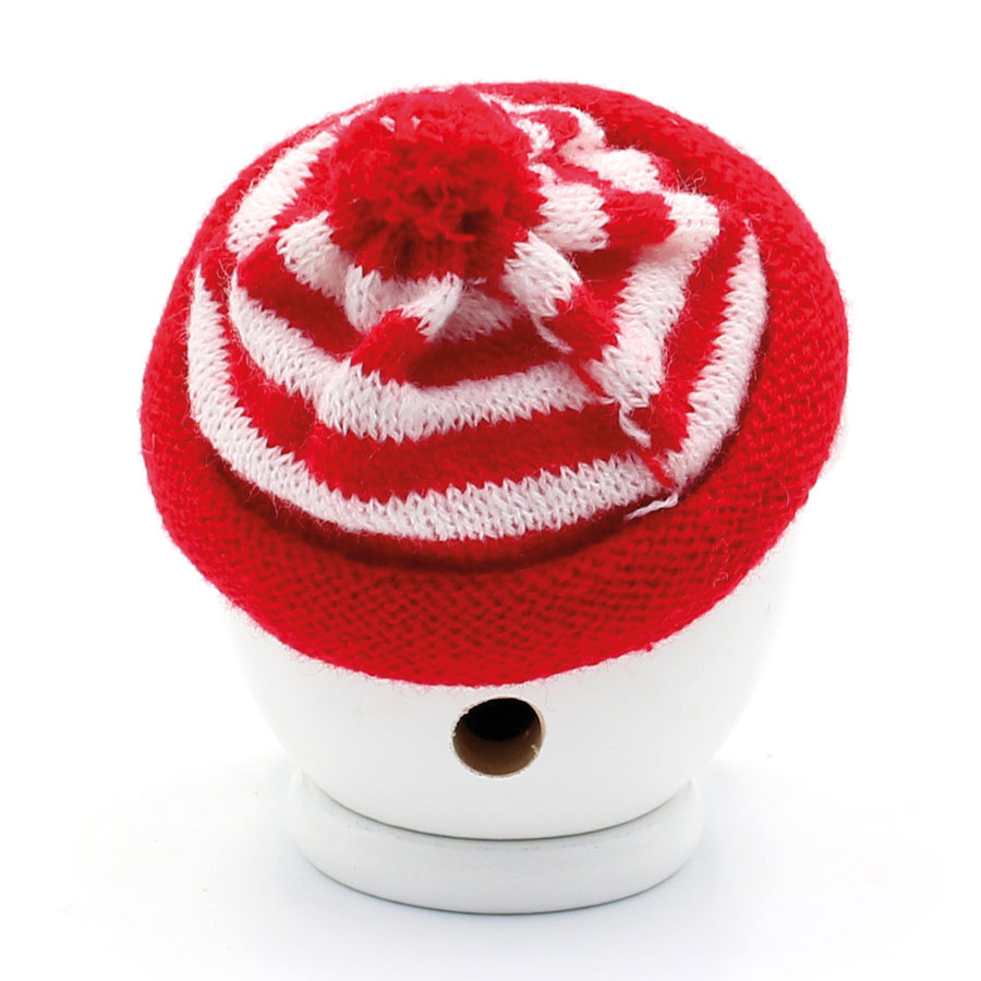 Holz Räucher Schneeball Strickmütze rot-weiß