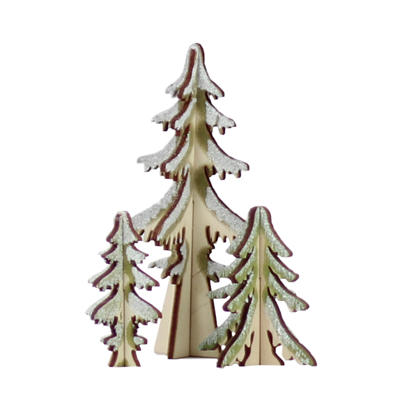 Holz Konfigurator Set Tannenwald grün beschneit 3 Stk.