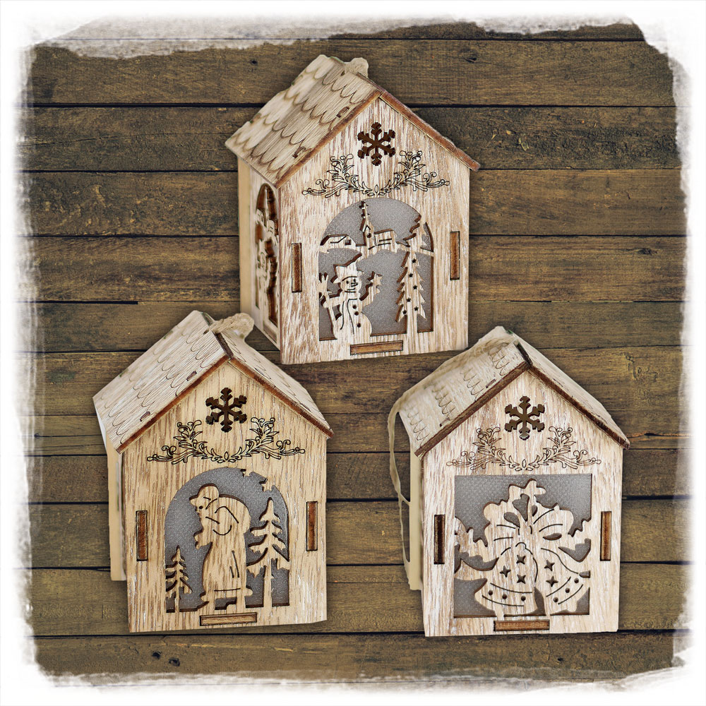 Holzhaus LED 6x6x8cm zum hängen Noor