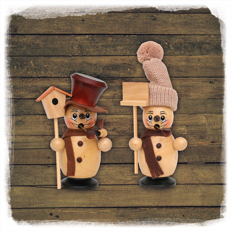 Holz Räucher-Schneemann natur/braun 15cm Sigro
