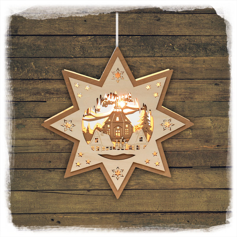 Holz Fensterbild Seiffener Kirche natur-braun 29,5cm 