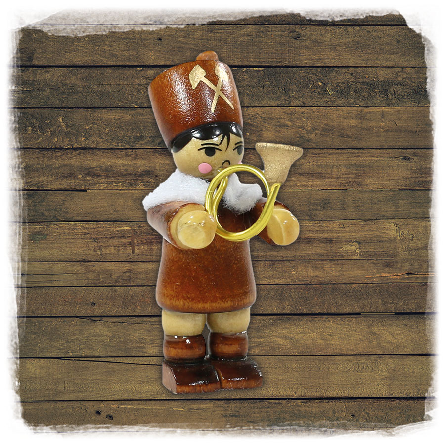 Holz ZB Figur Bergmann Musiker mit Blashorn gold