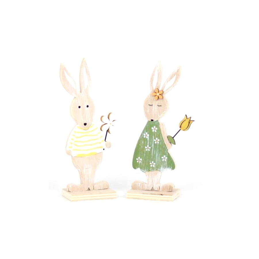 Holz Hase mit Blume 17,3cm NOOR