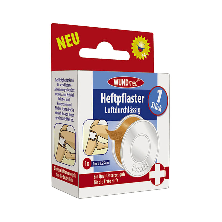 Pflaster Rolle schmal 5m x 1,25cm mit Schutzhülle