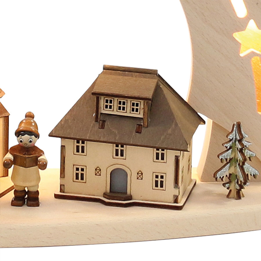 Holz Schwibbogen Seiffener Kirche Häuser LED Sigro