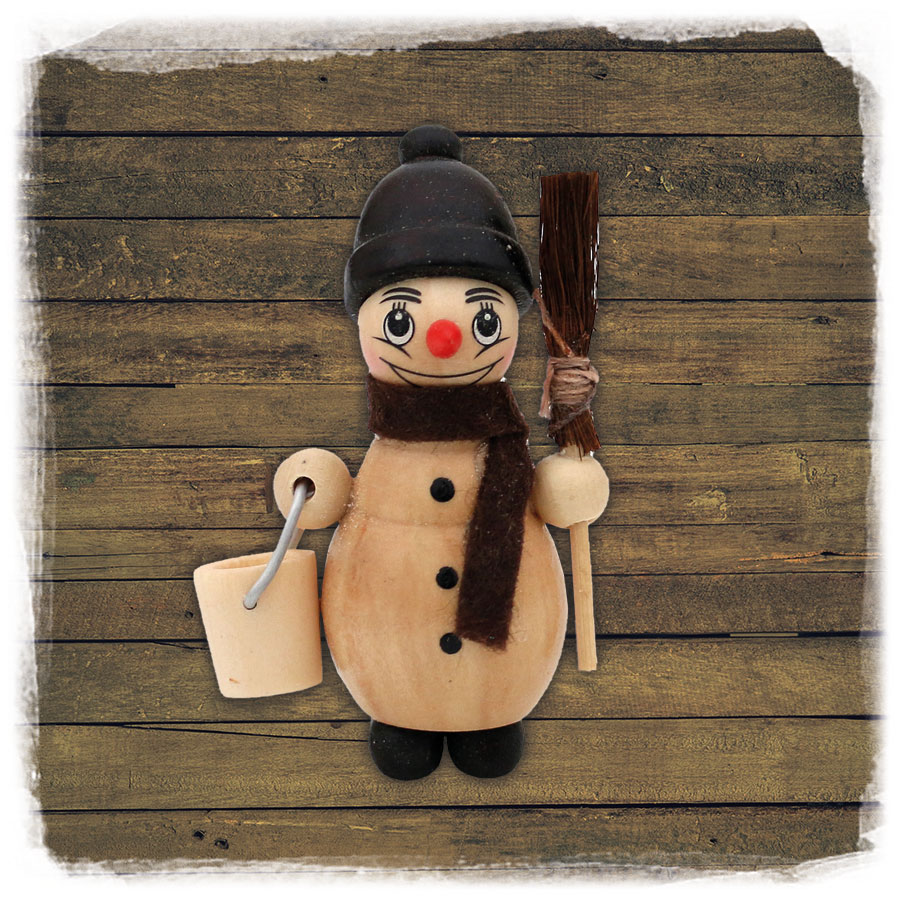 Holz ZB Figur Schneemann ohne Schnee mit Besen & Eimer 