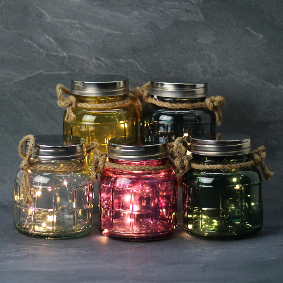 Windlicht Glas LED 10er Lichterkette 5 Farben