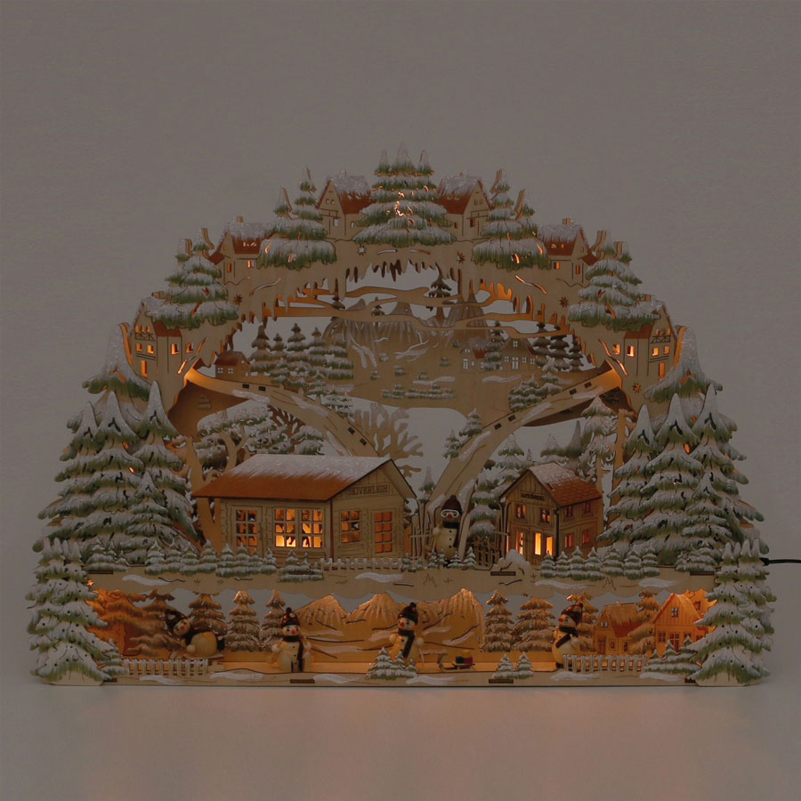 Holz Schwibbogen Wintersport mit Bank LED