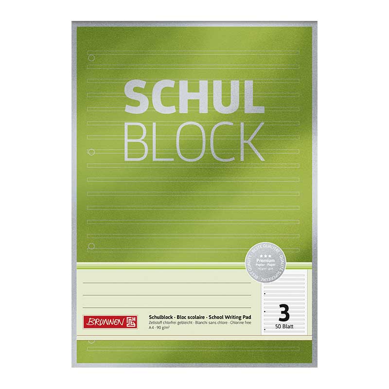 Schulblock A4 Lin3 50Blatt Premiun   Brunnen