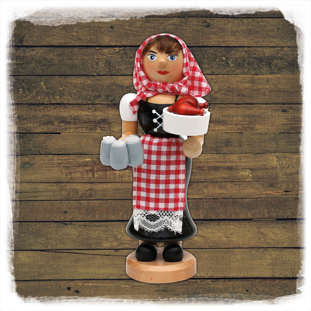 Holz Räucher Kellnerin Hähnchen 19cm