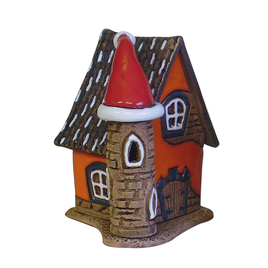 Keramik Räucherhaus mit Weihnachtsmütze