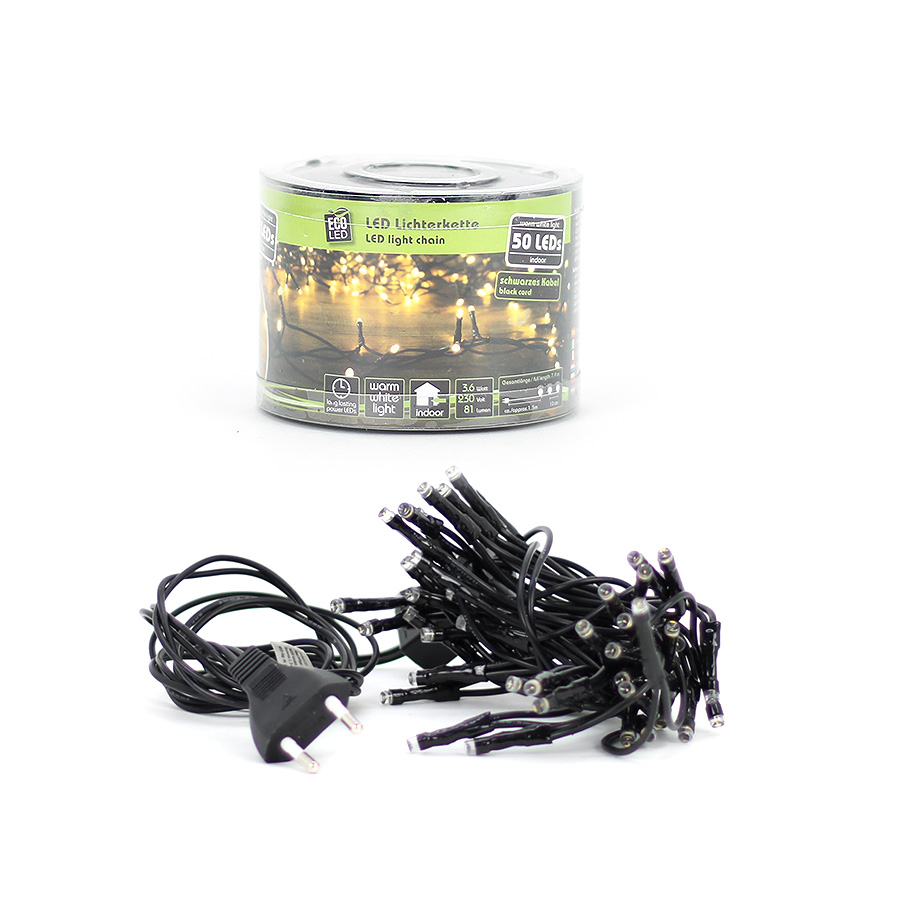 Lichterkette 50er LED ww mit Stecker schw. Kabel
