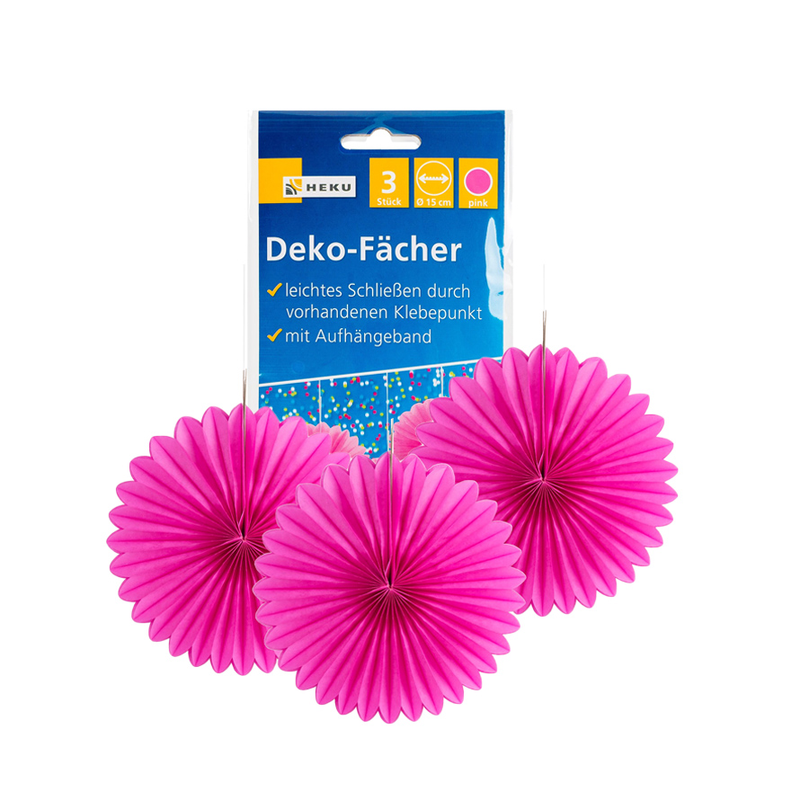Party 3 Deko Fächer Pink D15cm