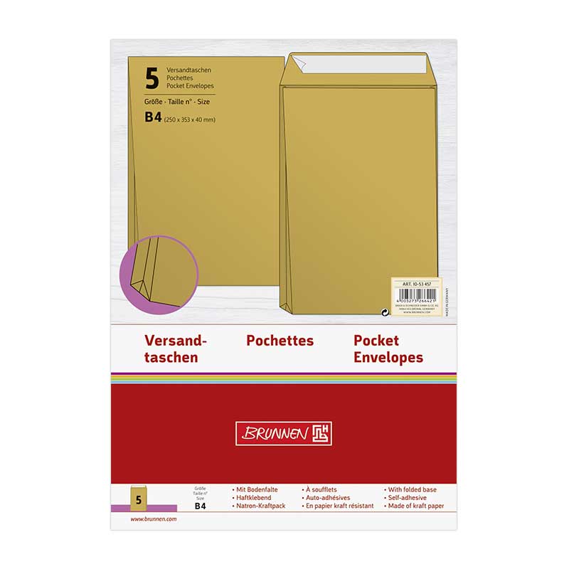 Versandtaschen B4 Bodenfalte 4cm 5 Stück Brunnen