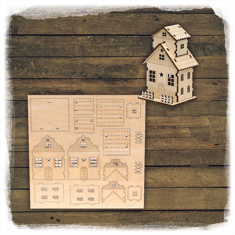 Holz Bausatz Laser Haus 7x6,3x11cm