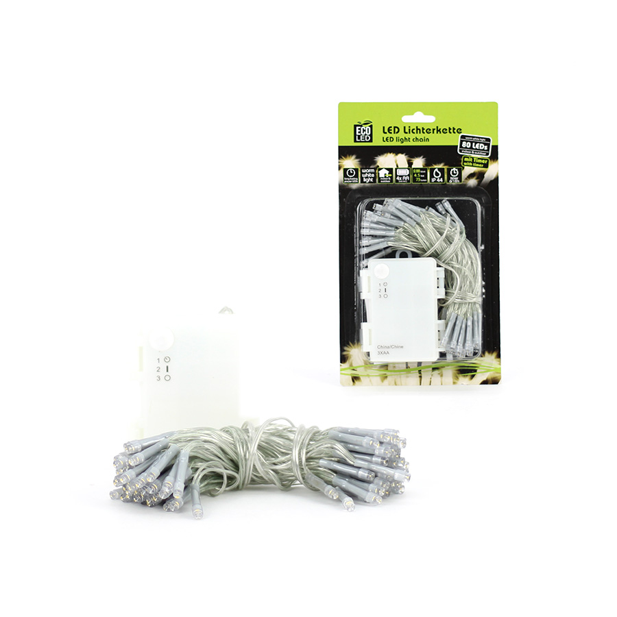 Lichterkette 80 LED ww Außen Timer transp Kabel Noor