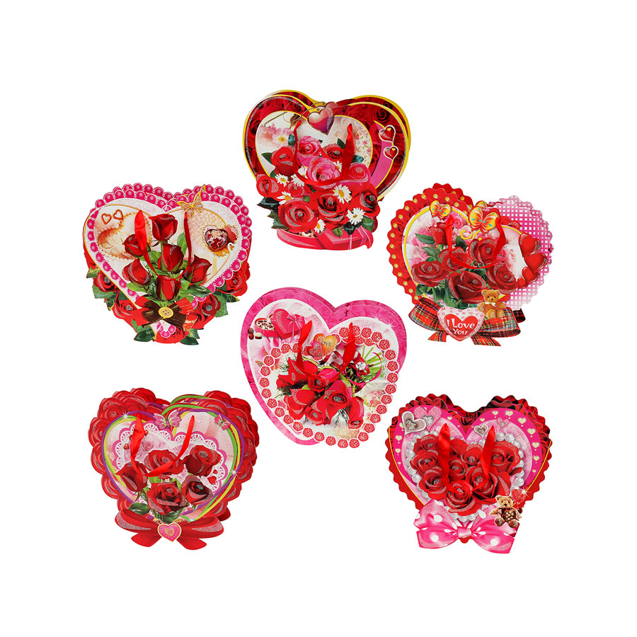 Geschenktüte mittel Herzform Rose Glitter