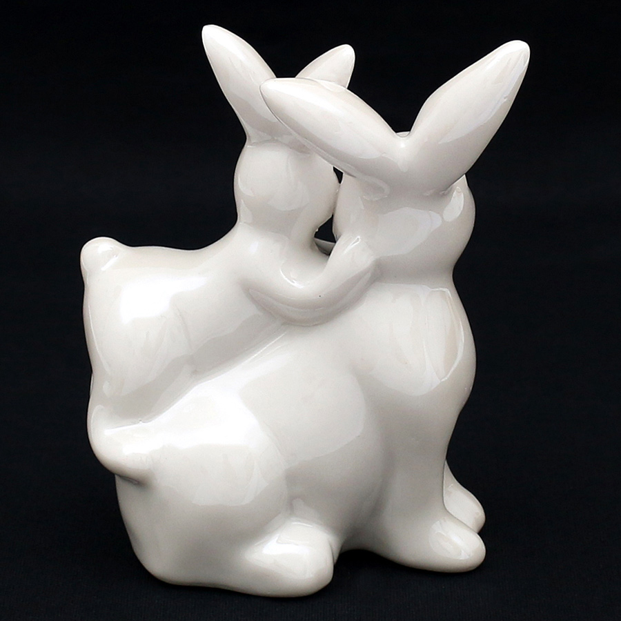 Porzellan Hase weiß mit Kind auf Rücken Perlmut