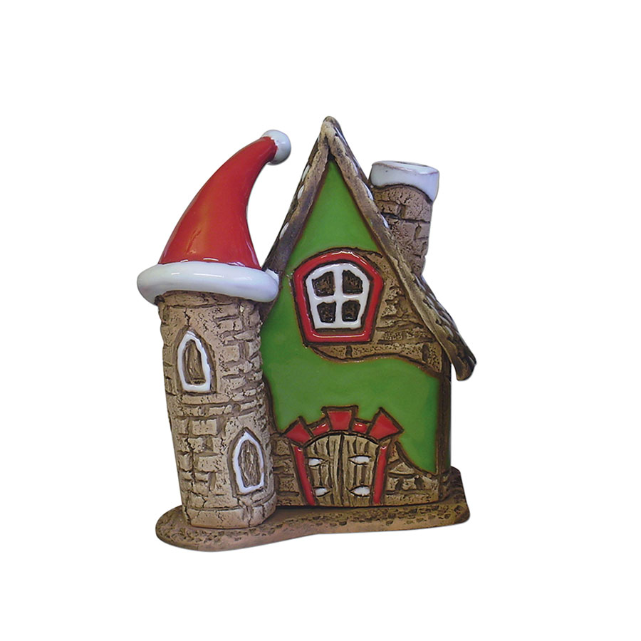 Keramik Räucherhaus mit Weihnachtsmütze
