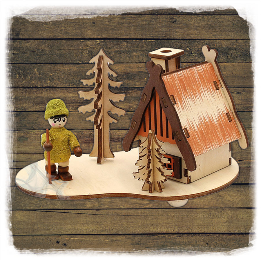 Holz Räucherhaus mit Moosfiguren Sigro