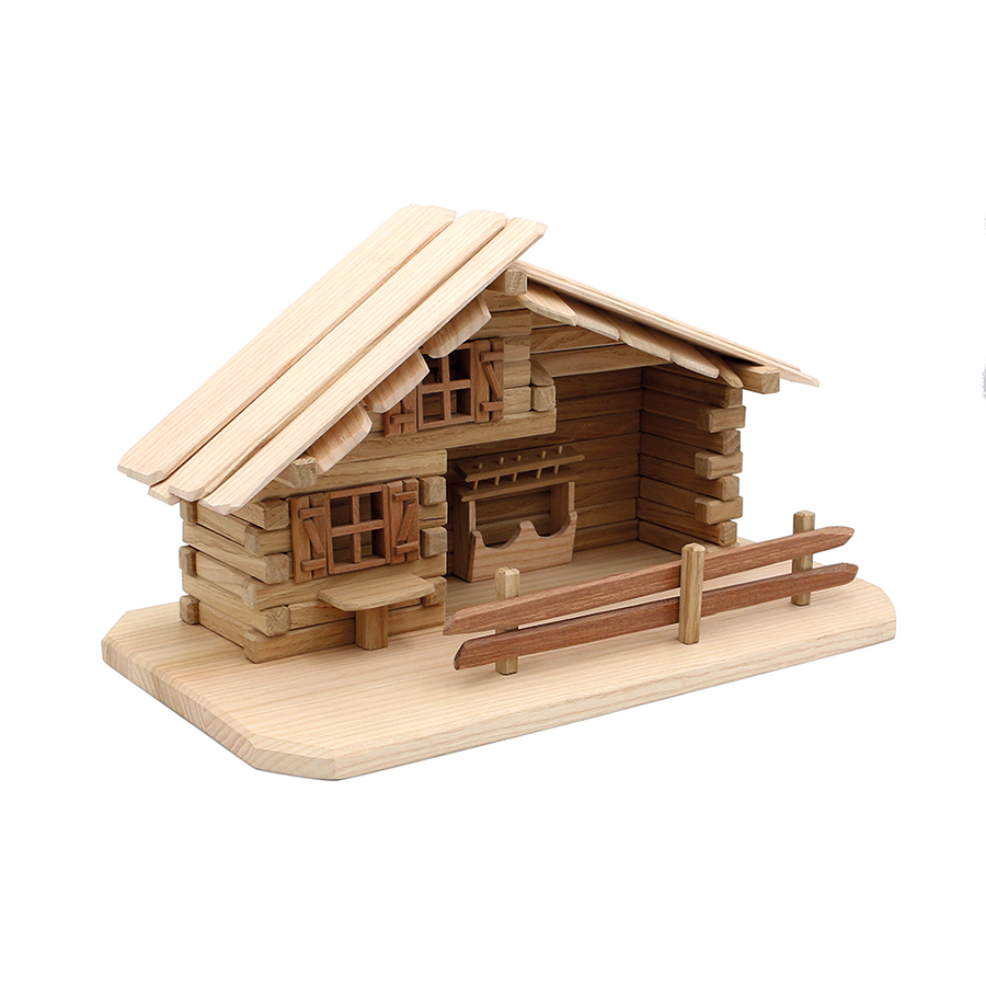 Holz ZB Krippe Stall geschnitzt leer klein natur 24,5cm