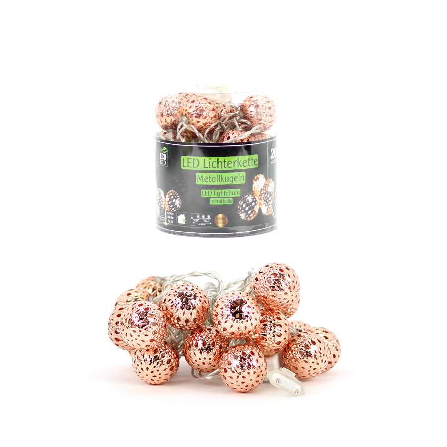 Lichterkette LED 20 Metallkugeln kupfer D4cm 