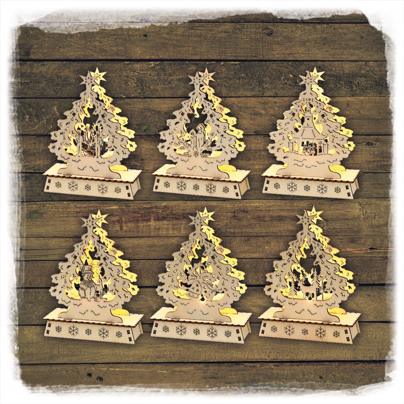 Holz Schwibbogen LED Weihnachtsbaum 6fach