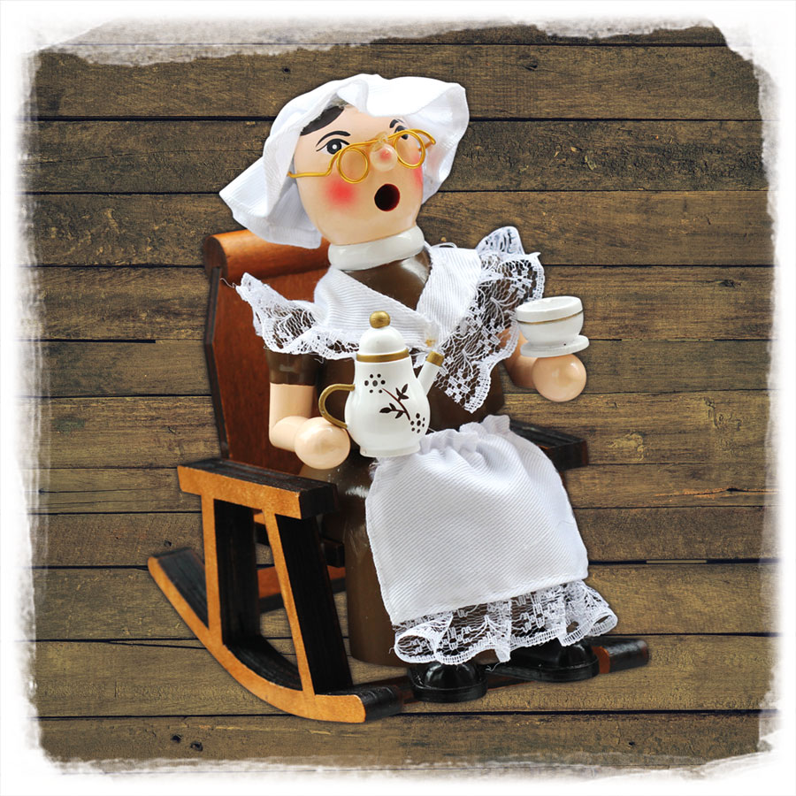 Holz Räucherfigur Oma im Schaukelstuhl 16cm  Schulte