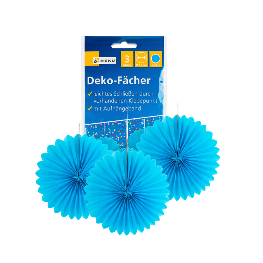 Party 3 Deko Fächer Türkis D15cm