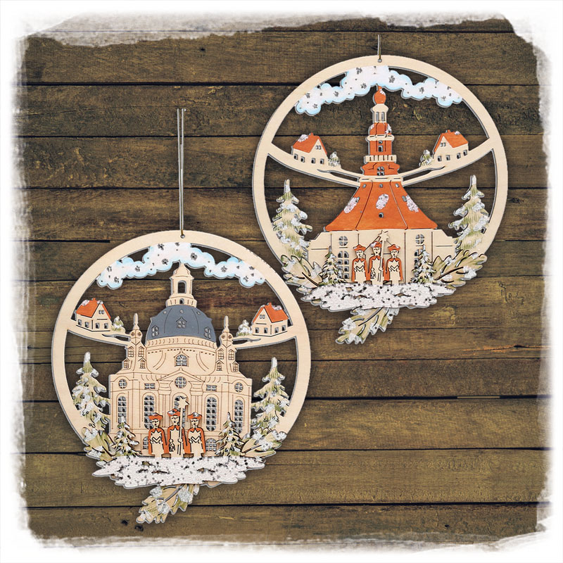 Holz Fensterbild Frauenkirche-Seiffner Kirche Bunt 