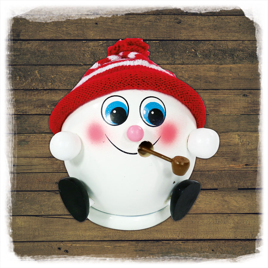 Holz Räucher Schneeball Strickmütze rot-weiß