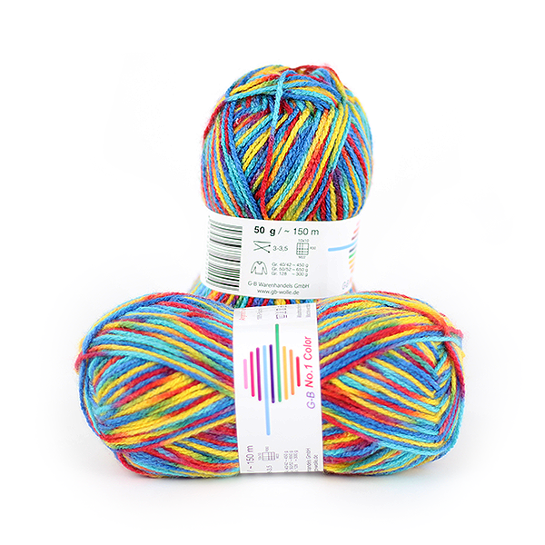 Strickwolle No.1 Color gelb-rot-blau-grün 101