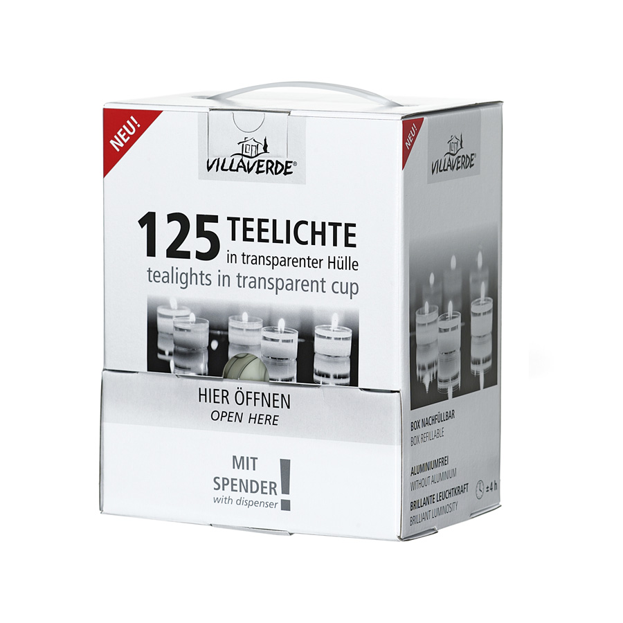 Teelichter Spenderbox 125er transp. Hülle