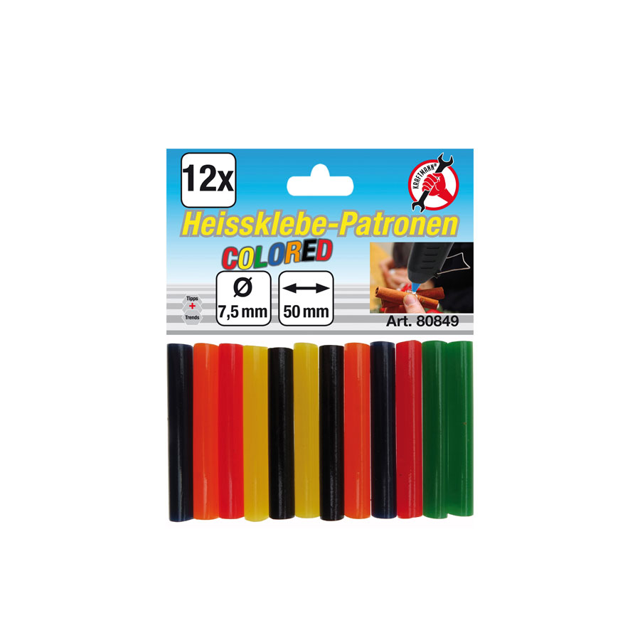 Heissklebe-Patronen klein 7,5 mm bunt, 12-tlg.