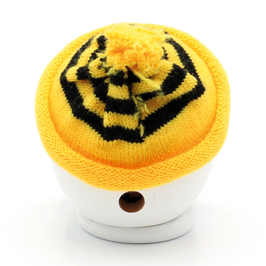 Holz Räucher Schneeball Strickmütze gelb-schwarz