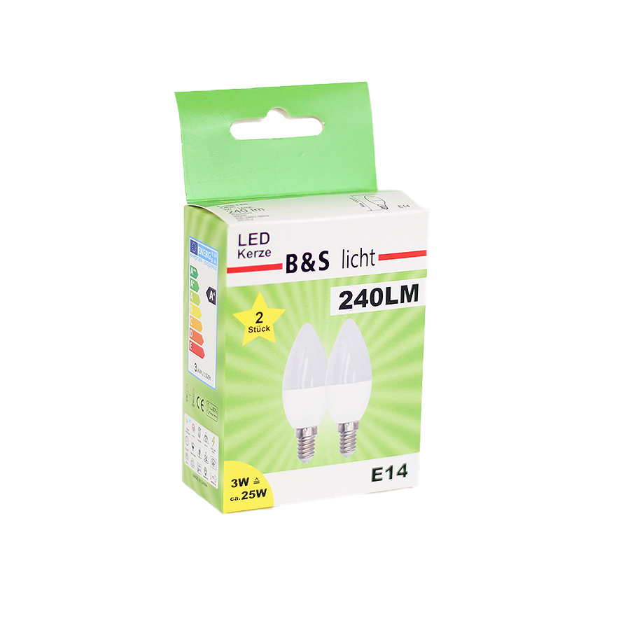 B&S LED Kerze 2er C37, 3W, E14, 240Im, RA80