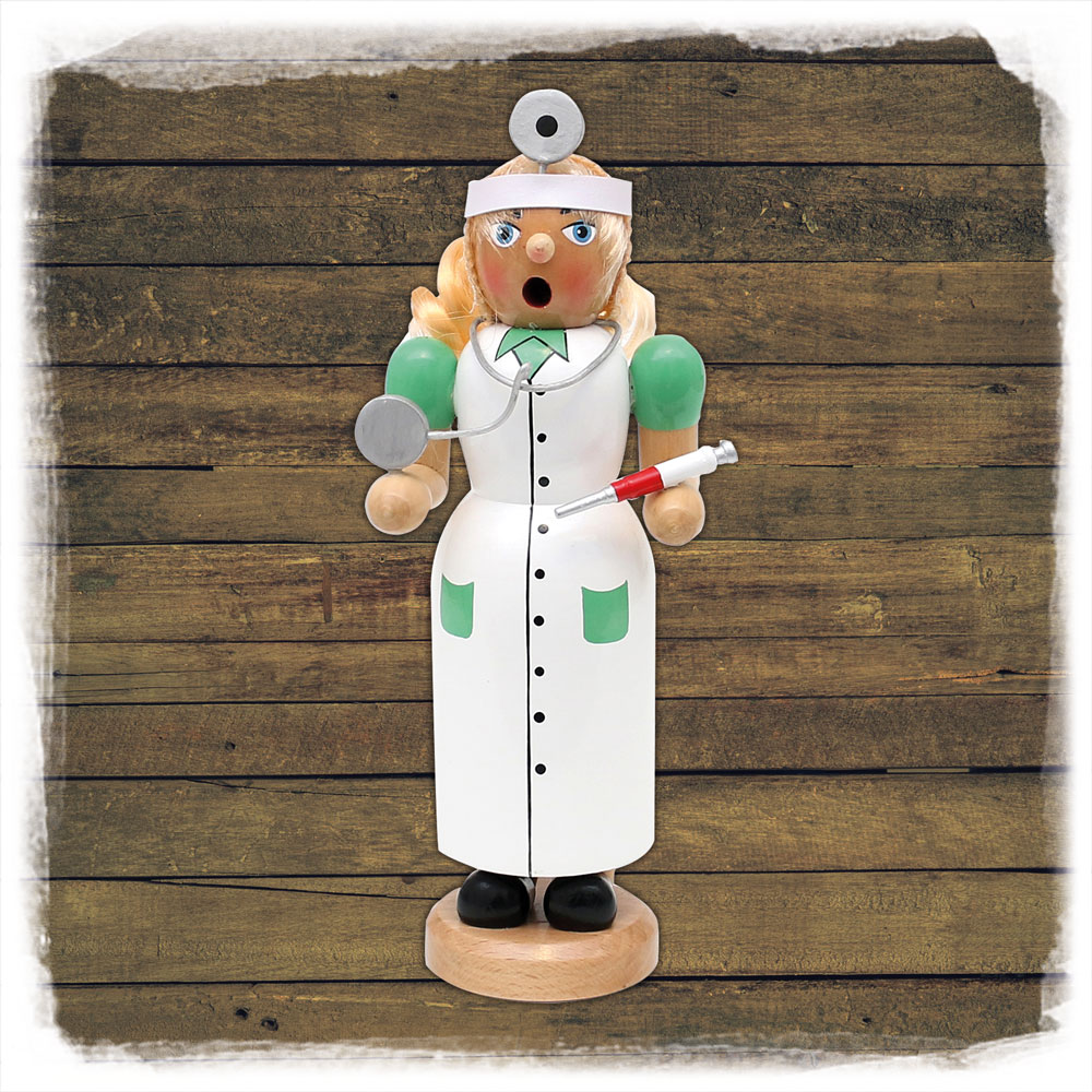 Holz Räucher Krankenschwester mit Spritze 19cm