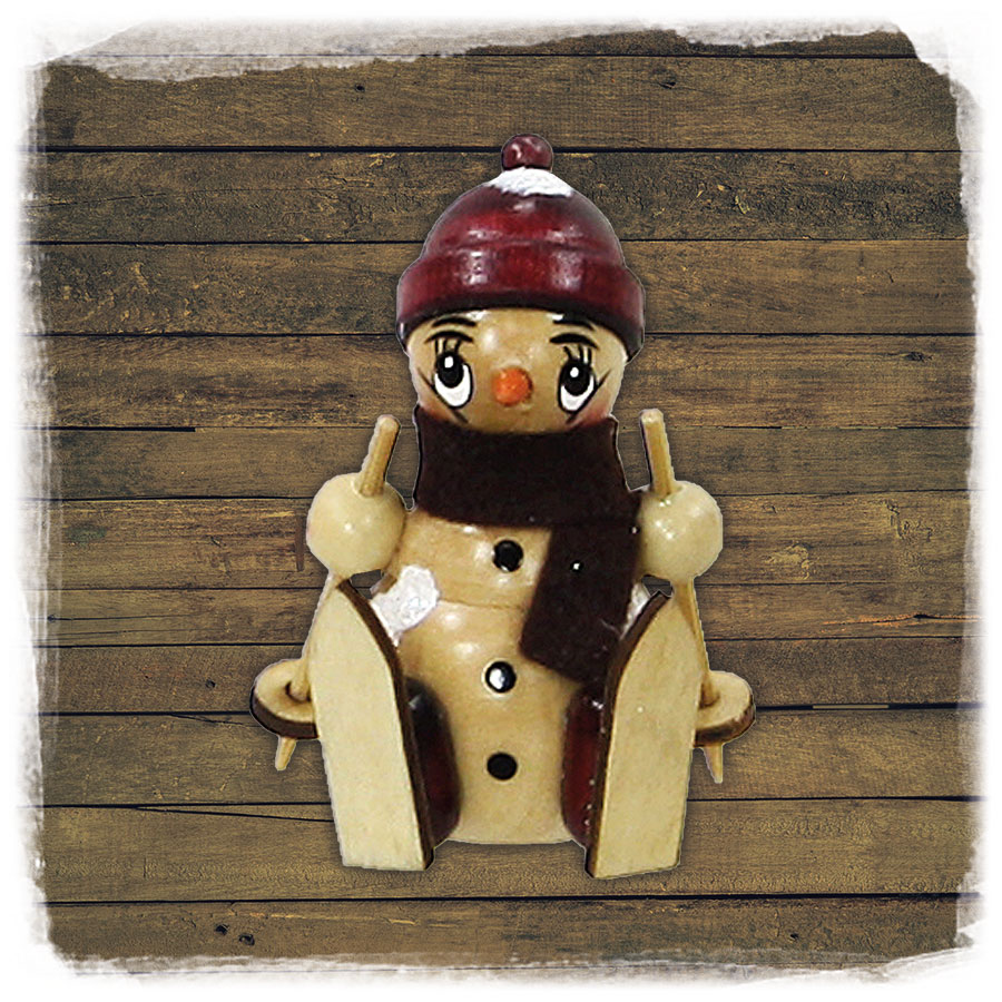 Holz ZB Figur Schneemann beim Schlittenfahren & Schnee