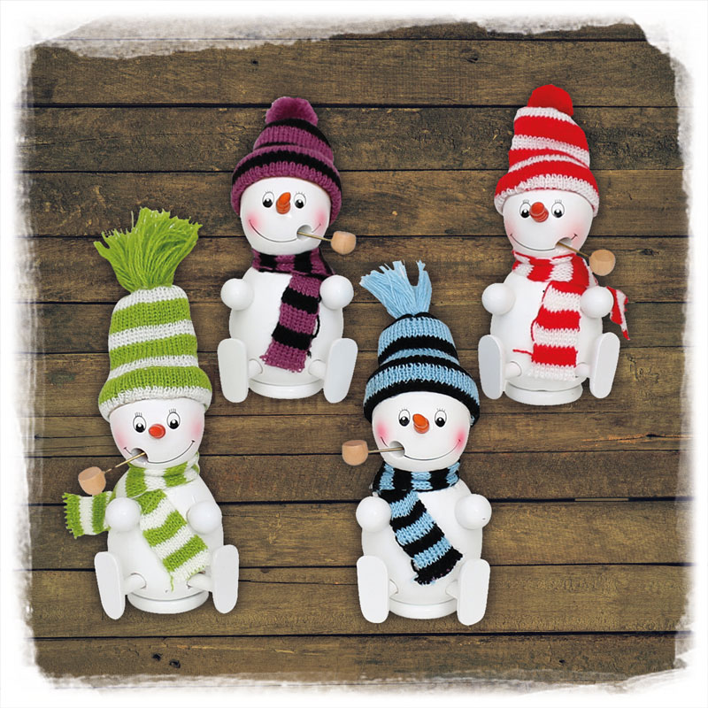Holz Räucher-Schneemann Strickmütze 13cm Sigro
