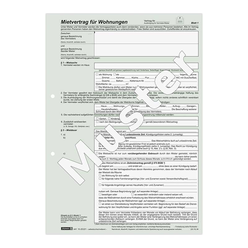 Mietvertrag Wohnung A4 3x2Blatt Brunnen