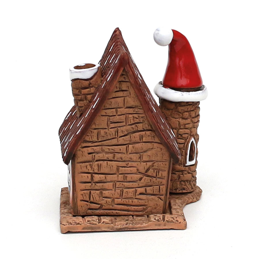 Keramik Räucherhaus mit Weihnachtsmütze