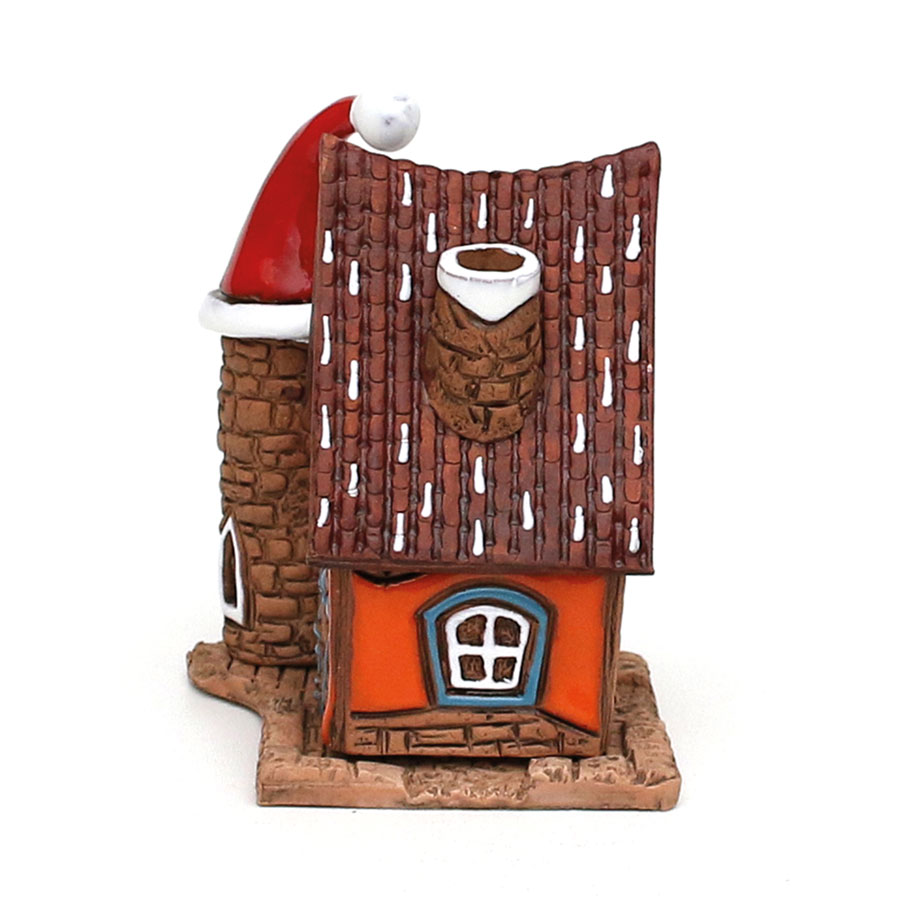 Keramik Räucherhaus mit Weihnachtsmütze