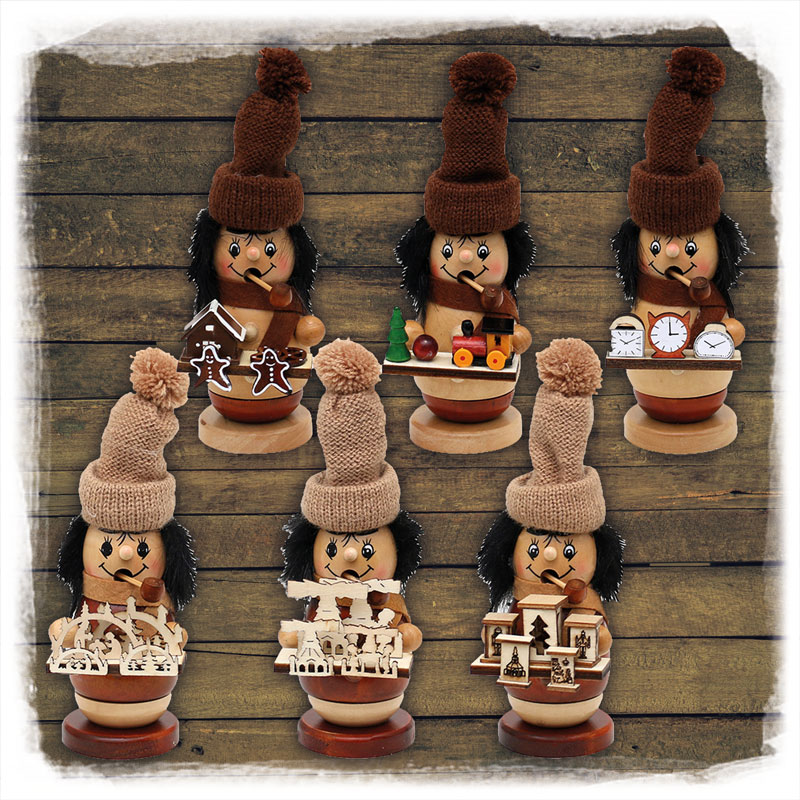Holz Räucher Markthändler Bauchladen Mütze 14cm