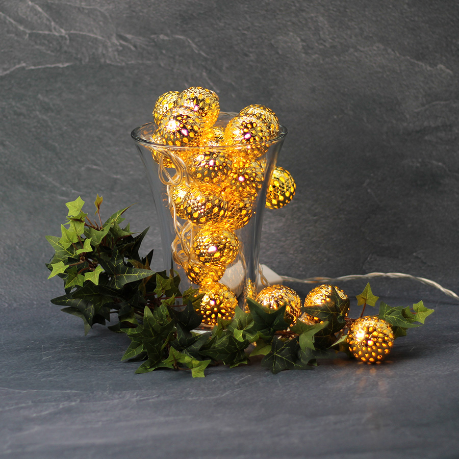 Lichterkette LED 20 Metallkugeln gold D4cm 