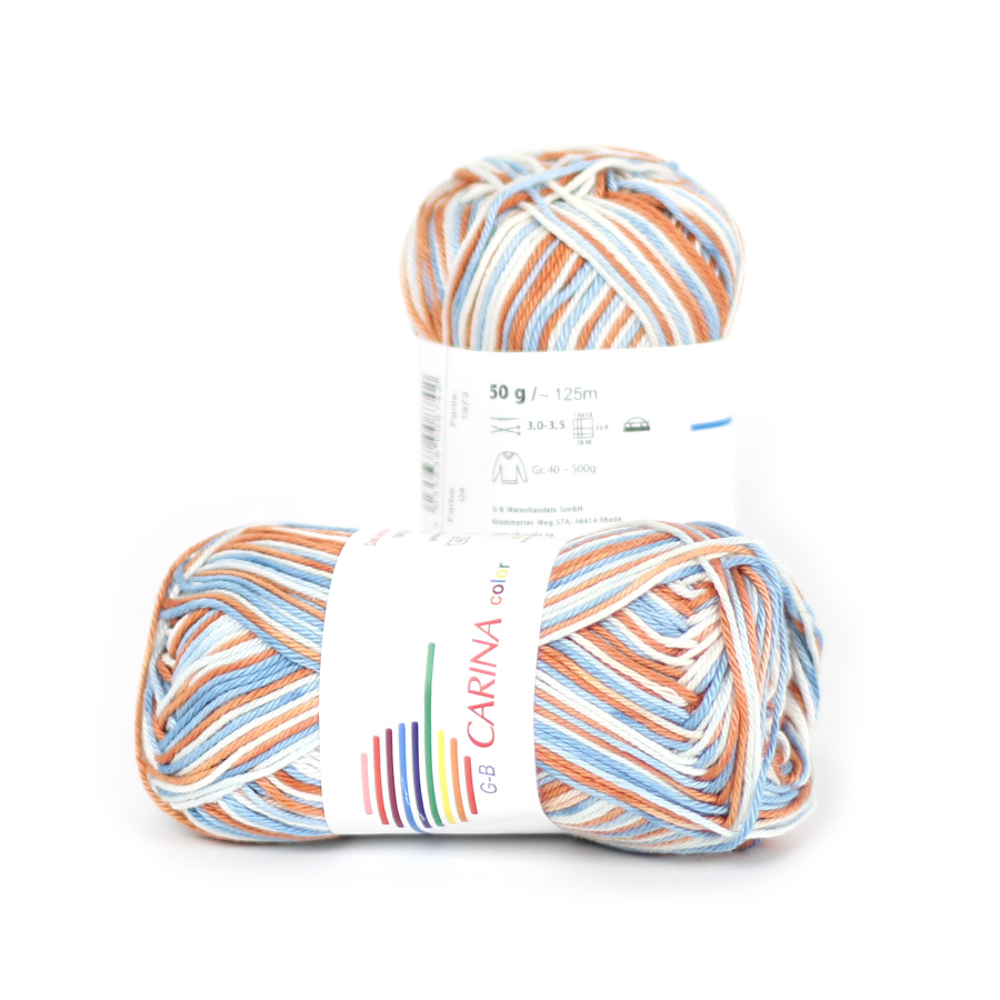 Strickwolle Carina color blau-ecru-rost 04 
